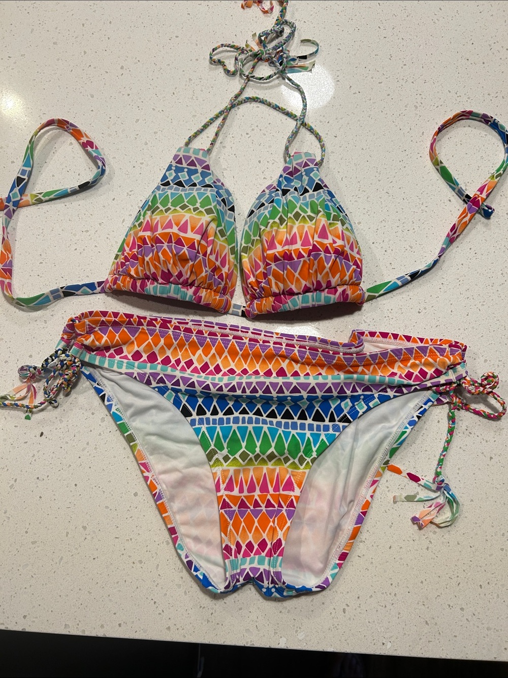 La Blanca Girls' Multicolor Rainbow Geo Triangle Bikini